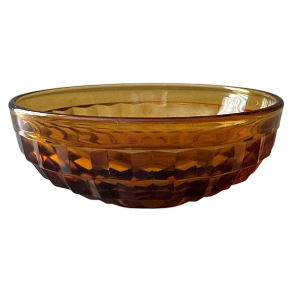 Set of 2 Vintage Amber Glass Dessert Bowls – Honeycomb Faceted Pattern 1970s - Picture 2 of 4